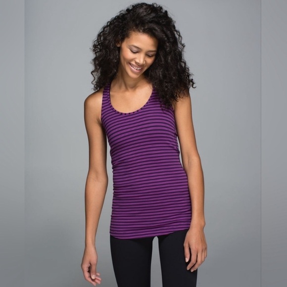 Lululemon Cool Racerback Tank Top Purple Stripe Double Trouble Violet Black - Picture 7 of 9